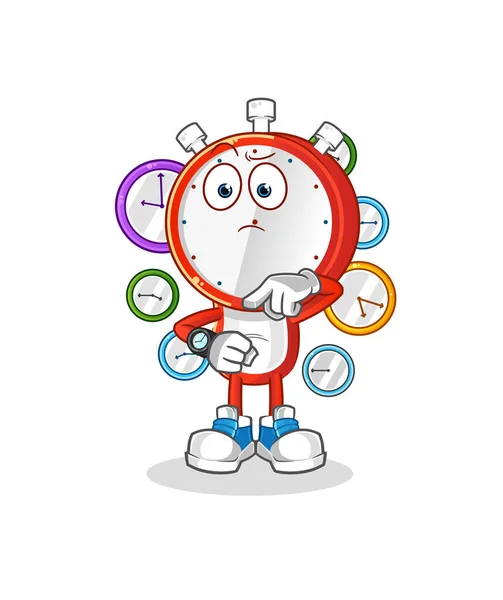 Alarm Clock Head Cartoon Wristwatch Cartoon Mascot Vector — ストックベクタ