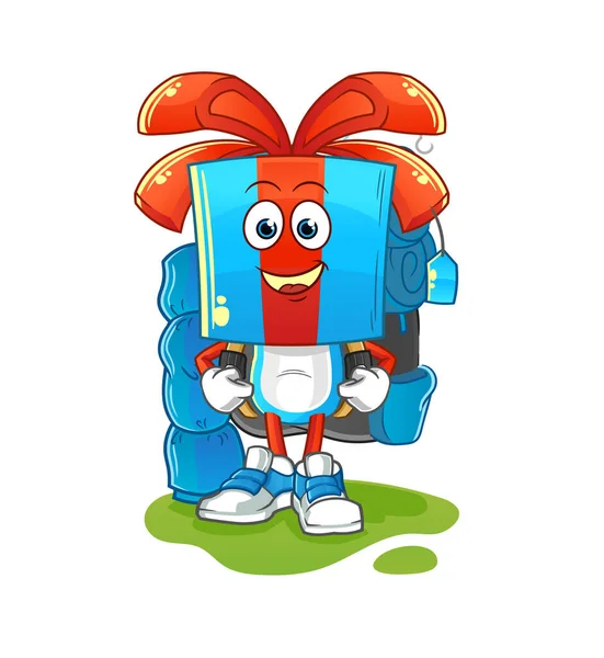 Gift Head Cartoon Camping Mascot Cartoon Vector — Stock Vector