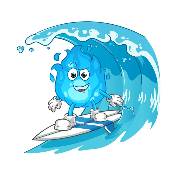 Carácter Surf Fuego Azul Vector Mascota Dibujos Animados — Archivo Imágenes Vectoriales