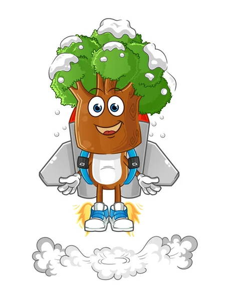 Tree Head Cartoon Jetpack Mascot Cartoon Vector — Stock Vector