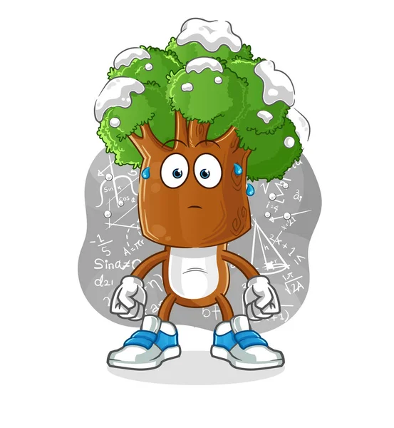 Tree Head Cartoon Thinking Hard Vector Cartoon Character — Stock Vector