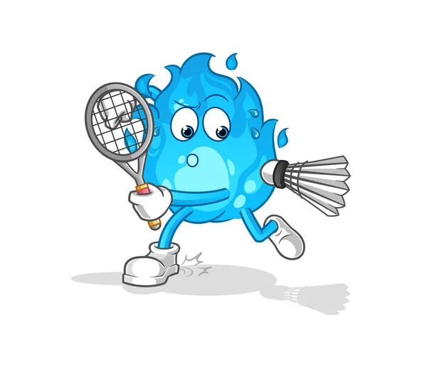 Modrý Oheň Hraje Badminton Ilustraci Vektor Znaků — Stockový vektor