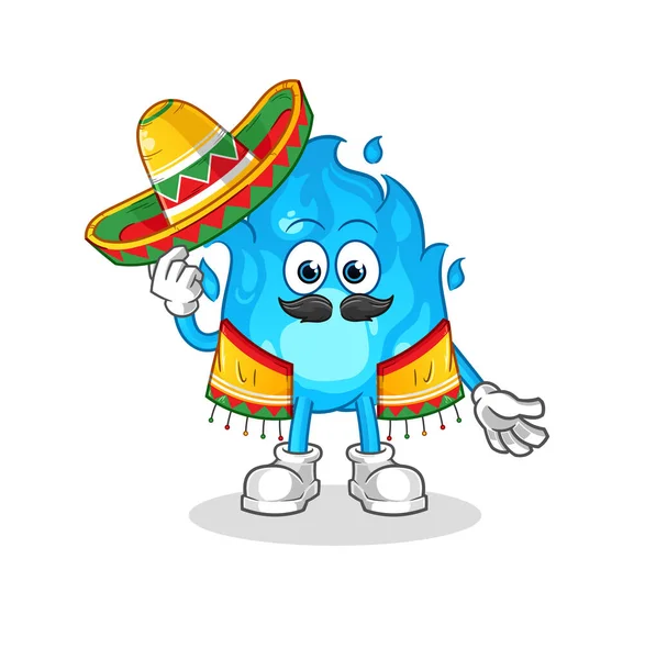 Blaues Feuer Mexikanische Kultur Und Flagge Cartoon Maskottchen — Stockvektor