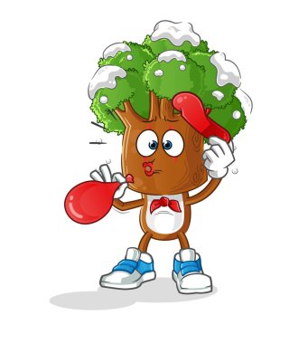 Ağaç başlı karikatür pandomim balonu şişiriyor. çizgi film vektörü