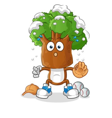 Ağaç kafalı çizgi film karakteri beyzbol tutucusu. çizgi film maskotu vektörü