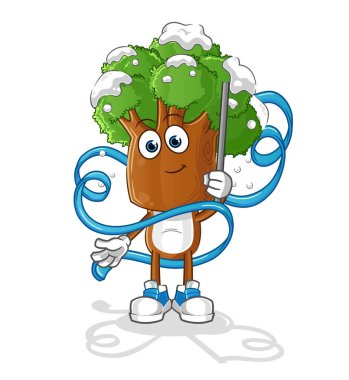 Ağaç kafalı çizgi film Ritmik Jimnastik maskotu. çizgi film vektörü