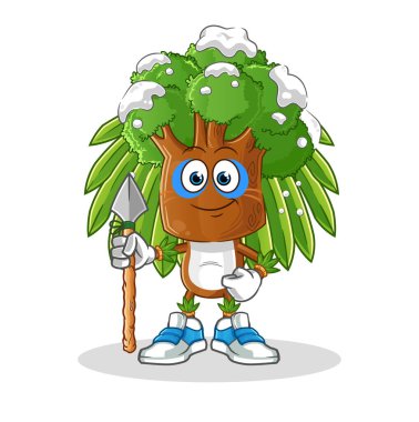 Ağaç kafalı çizgi film kabile maskotu. çizgi film vektörü