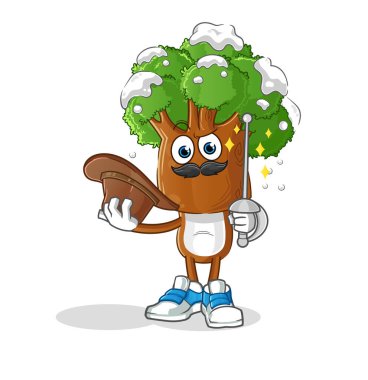 Ağaç kafalı karikatür eskrim karakteri. çizgi film maskotu vektörü