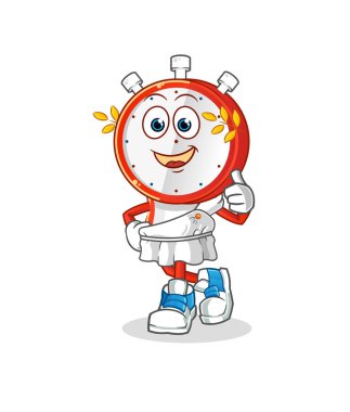 Yunan kıyafetleriyle birlikte alarmlı saat başı çizgi filmi. çizgi film maskotu vektörü