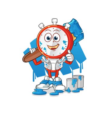 Çalar saat kafalı karikatür ressamı çizimi. karakter vektörü