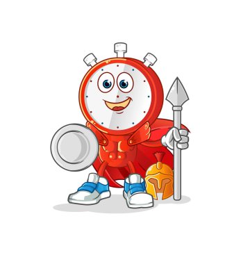 Çalar saat kafalı Spartalı çizgi film karakteri. maskot vektörü