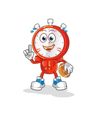 Rugby karakterini oynayan çalar saat kafalı karikatür. çizgi film vektörü