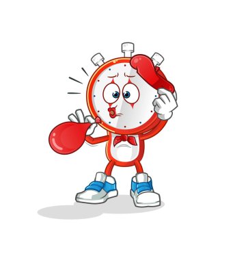 Çalar saat kafalı pandomim balonu şişiriyor. çizgi film vektörü