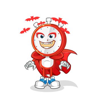 Çalar saat kafalı çizgi film Drakula çizimi. karakter vektörü