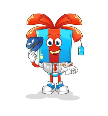 Hediye kafalı çizgi film pilot maskotu. çizgi film vektörü