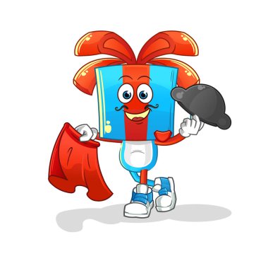 Kırmızı bez resimli hediye kafalı matador. karakter vektörü