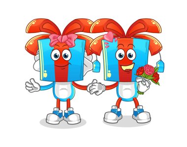 Hediye kafası çizgi film düğünü. çizgi film maskotu vektörü