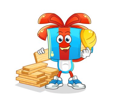 Hediye kafalı çizgi film yapımcısı vektörü. çizgi film karakteri