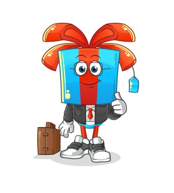 Hediye kafa çizgi film ofis çalışanı maskotu. çizgi film vektörü