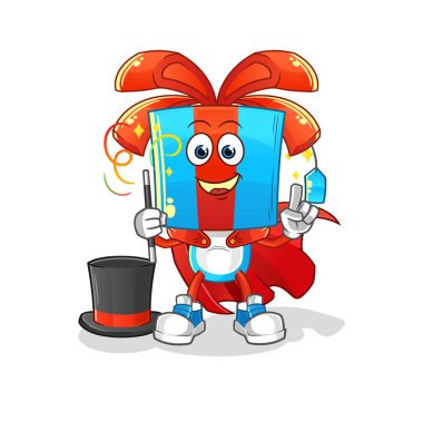 Hediye kafası çizgi film sihirbazı illüstrasyonu. karakter vektörü