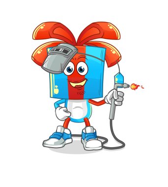 Hediye kafa çizgi film kaynak maskotu. çizgi film vektörü