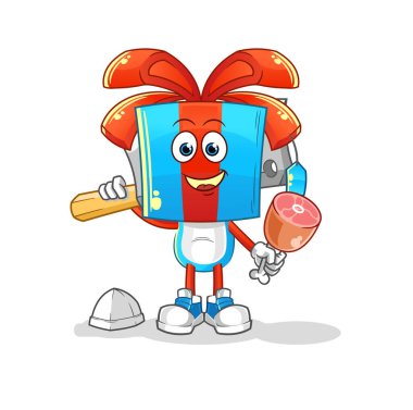 Hediye kafa çizgi filmi Kasap illüstrasyonu. karakter vektörü