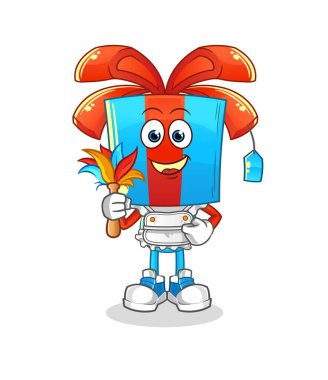 Hediye kafalı hizmetçi maskotu. çizgi film vektörü