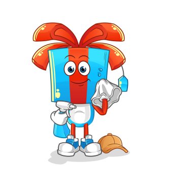 Hediye kafası çizgi film temizleyici vektörü. çizgi film karakteri