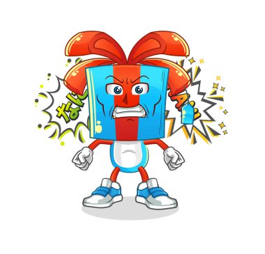 Hediye kafası çizgi film anime kızgın vektörü. çizgi film karakteri