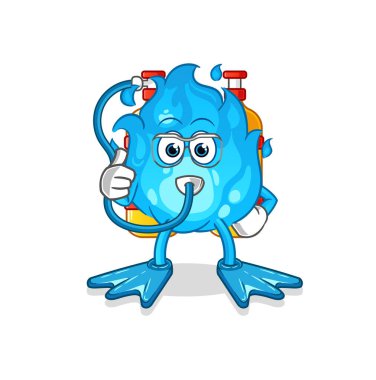 Mavi ateş dalgıcı çizgi filmi. çizgi film maskotu vektörü