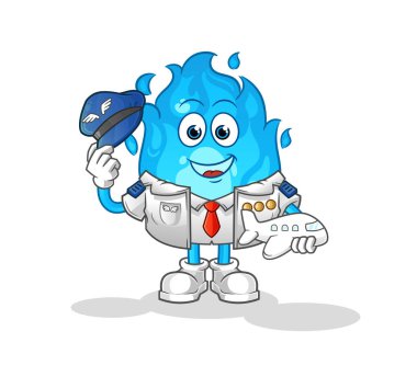 Mavi ateş pilotu maskotu. çizgi film vektörü