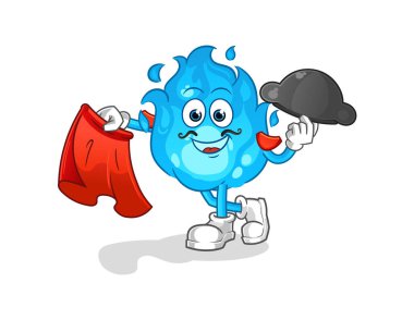 Kırmızı bez resimli mavi yangın matadoru. karakter vektörü