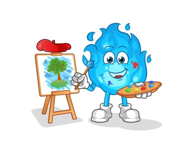 Mavi ateş sanatçısı maskotu. çizgi film vektörü