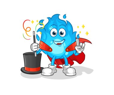 Mavi ateş sihirbazı illüstrasyonu. karakter vektörü