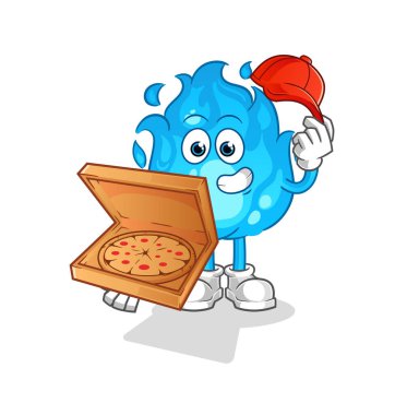 Mavi ateş pizzacı çocuk vektörü. çizgi film karakteri