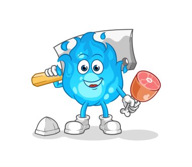 Mavi ateş Kasap illüstrasyonu. karakter vektörü