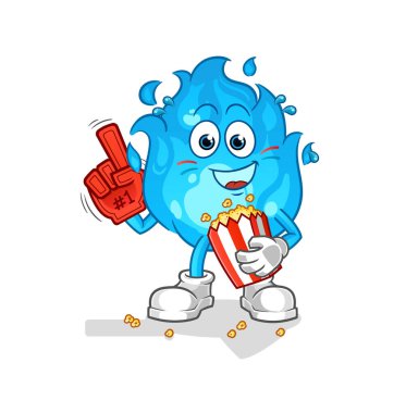 Patlamış mısır illüstrasyonlu mavi ateş pervanesi. karakter vektörü