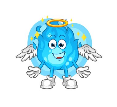 Kanat vektörlü mavi ateş meleği. çizgi film karakteri