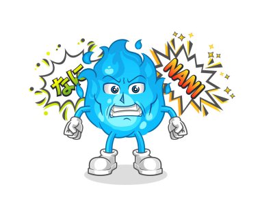 Mavi ateş anime kızgın vektör. çizgi film karakteri