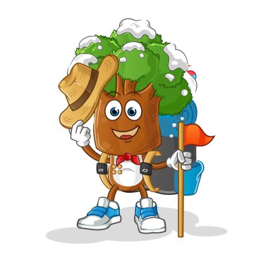 Ağaç başlı karikatür izci vektörü. çizgi film karakteri