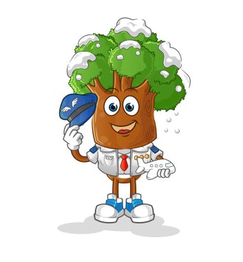 Ağaç kafalı çizgi film pilotu maskotu. çizgi film vektörü