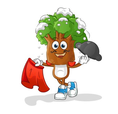 Kırmızı bez resimli ağaç başlı matador. karakter vektörü