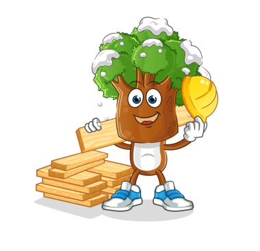 Ağaç başlı çizgi film yapımcısı vektörü. çizgi film karakteri