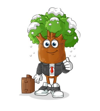 Ağaç kafalı karikatür ofis çalışanı maskotu. çizgi film vektörü