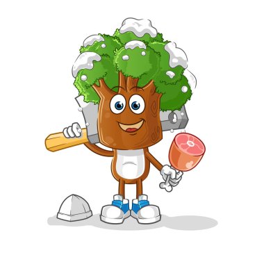 Ağaç kafalı çizgi film Kasap illüstrasyonu. karakter vektörü