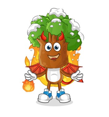 Kanat karakteri olan ağaç kafalı çizgi film iblisi. çizgi film vektörü