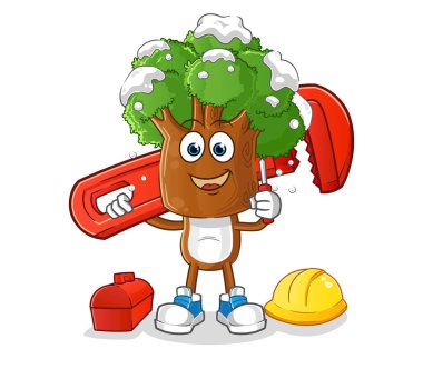 Ağaç kafalı karikatür tesisatçısı. çizgi film maskotu vektörü