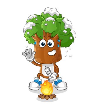 Ağaç kafalı çizgi film karakteri lokum kızartıyor. çizgi film vektörü