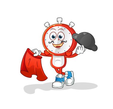 Çalar saat kafalı, kırmızı bez resimli matador. karakter vektörü