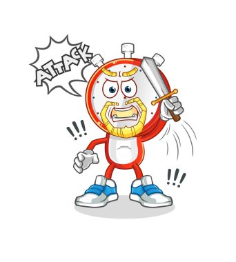 Çalar saat kafalı çizgi film şövalyeleri kılıçla saldırır. çizgi film vektörü